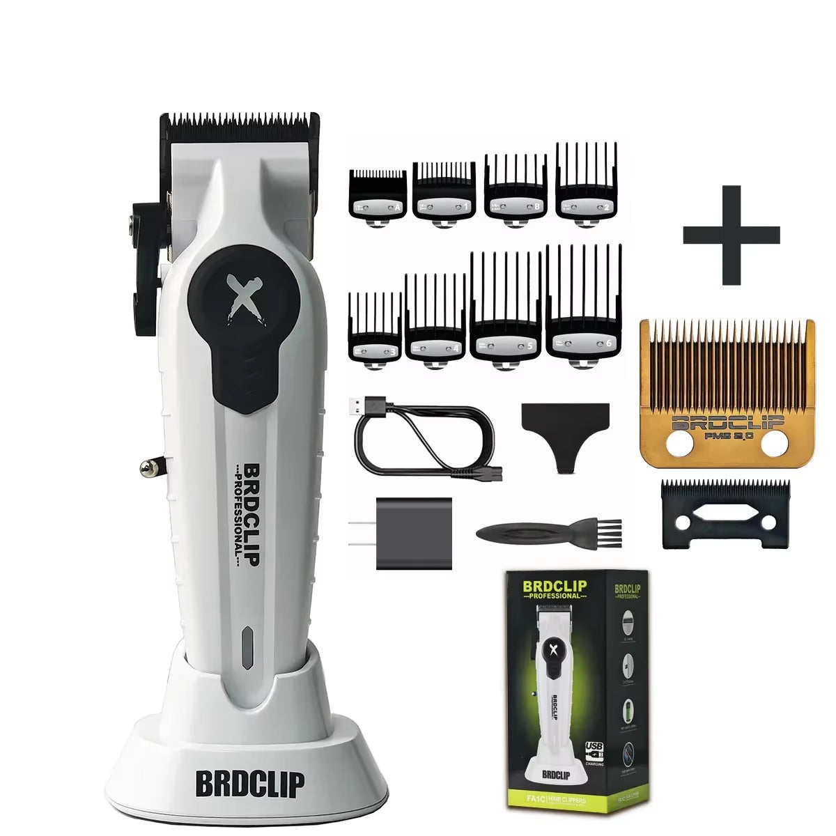 X Series FA1C White Gradient 8800RPM Professional Hair Clipper Equipped with Charging Dock Suitable for Men'S Hair Salon