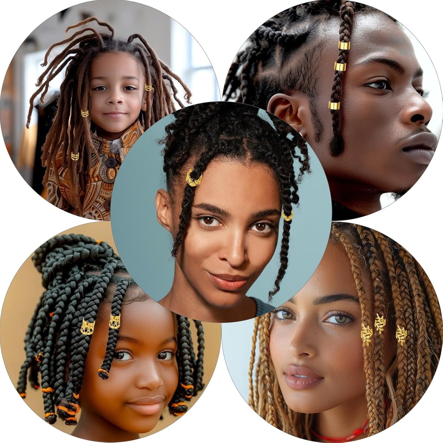 50-Piece Gold Dreadlock Beads and Hair Jewelry Set for Braids and Locs, Adjustable Hair Cuffs and Rings for Men and Women