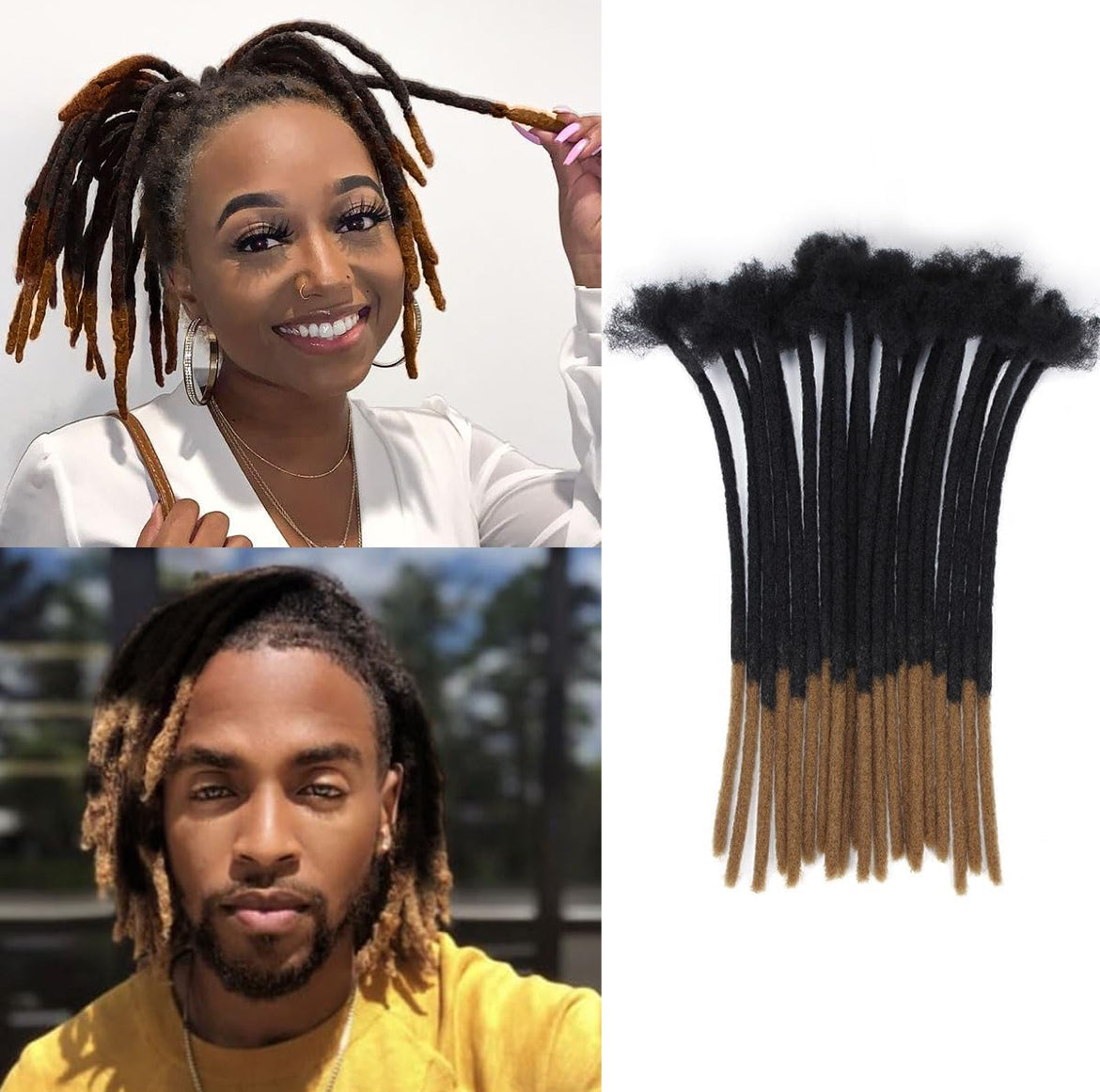 30 Strands Human Hair Dreadlock Extensions 10 inch 0.4 cm Handmade Permanent Locs Soft Natural Black Dreads Extensions for Men Women Kids,Can Be Dyed Bleached Curled
