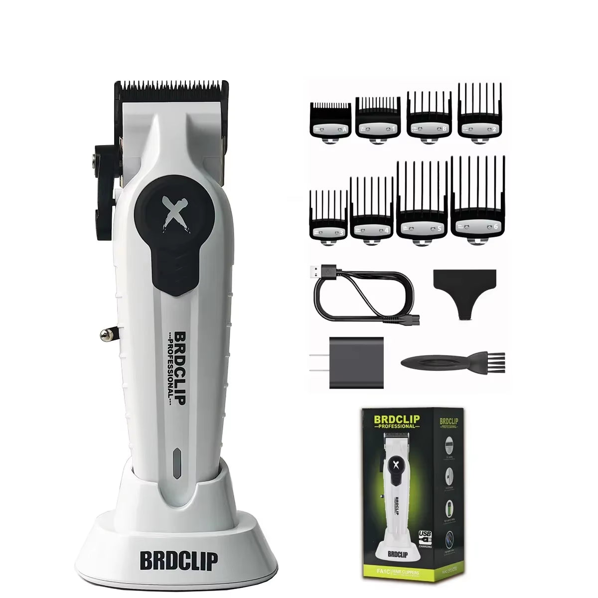 X Series FA1C White Gradient 8800RPM Professional Hair Clipper Equipped with Charging Dock Suitable for Men'S Hair Salon