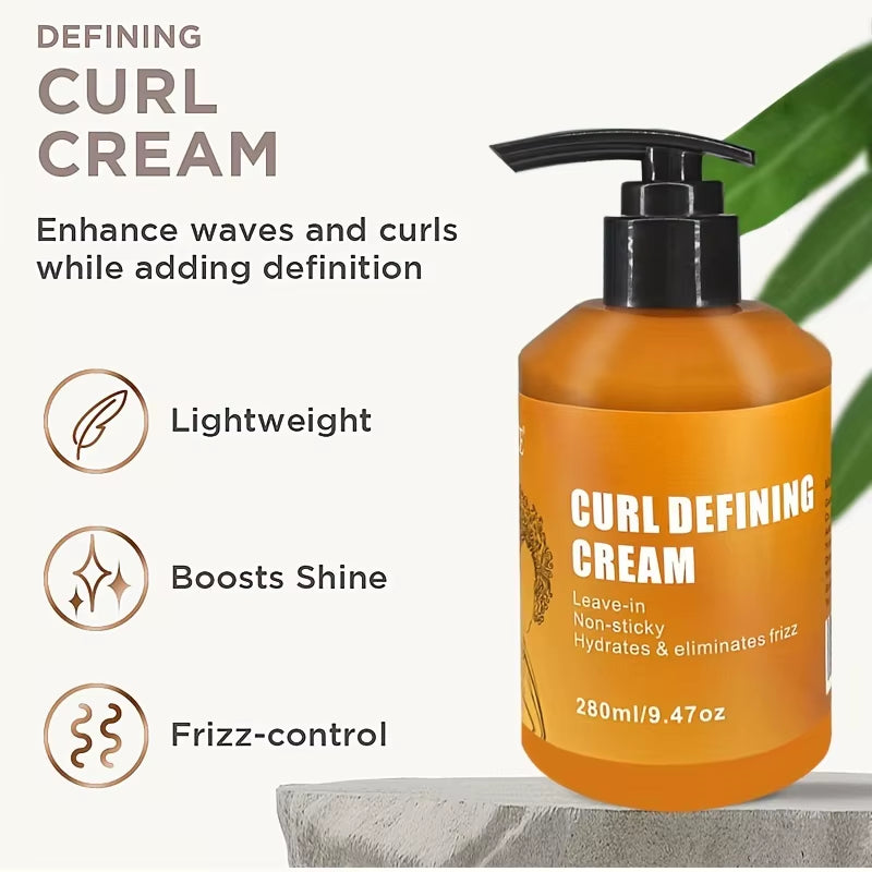 Curl Defining Cream Leave-In Non-Stick Hydrates & Eliminates Frizz, Hair-Smoothing Anti-Frizz Cream to Define All Curl Types