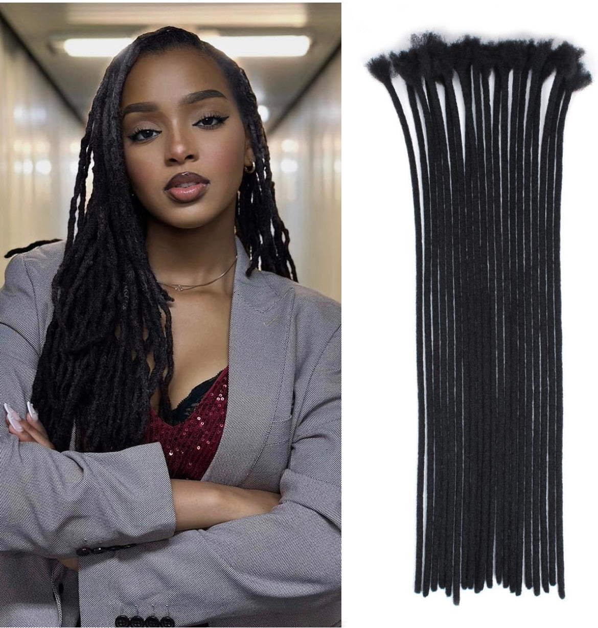 30 Strands Human Hair Dreadlock Extensions 10 inch 0.4 cm Handmade Permanent Locs Soft Natural Black Dreads Extensions for Men Women Kids,Can Be Dyed Bleached Curled