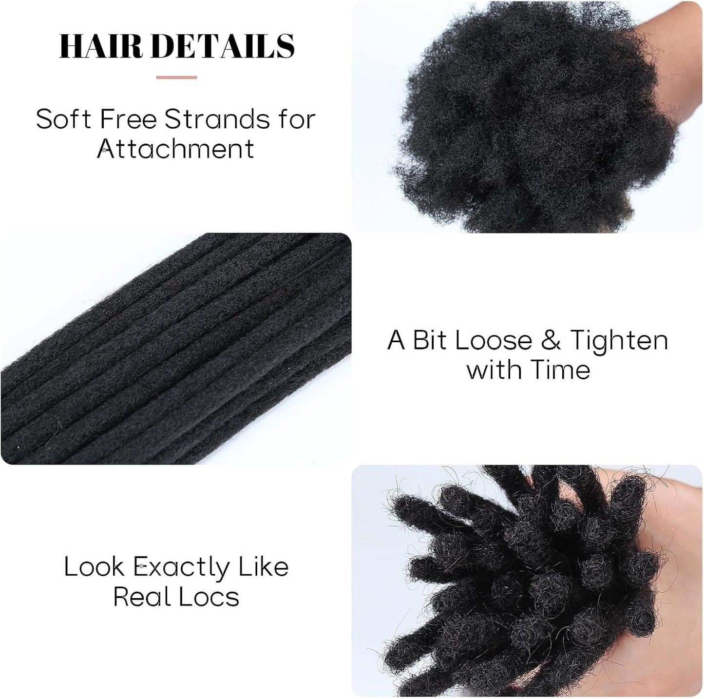 30 Strands Human Hair Dreadlock Extensions 10 inch 0.4 cm Handmade Permanent Locs Soft Natural Black Dreads Extensions for Men Women Kids,Can Be Dyed Bleached Curled