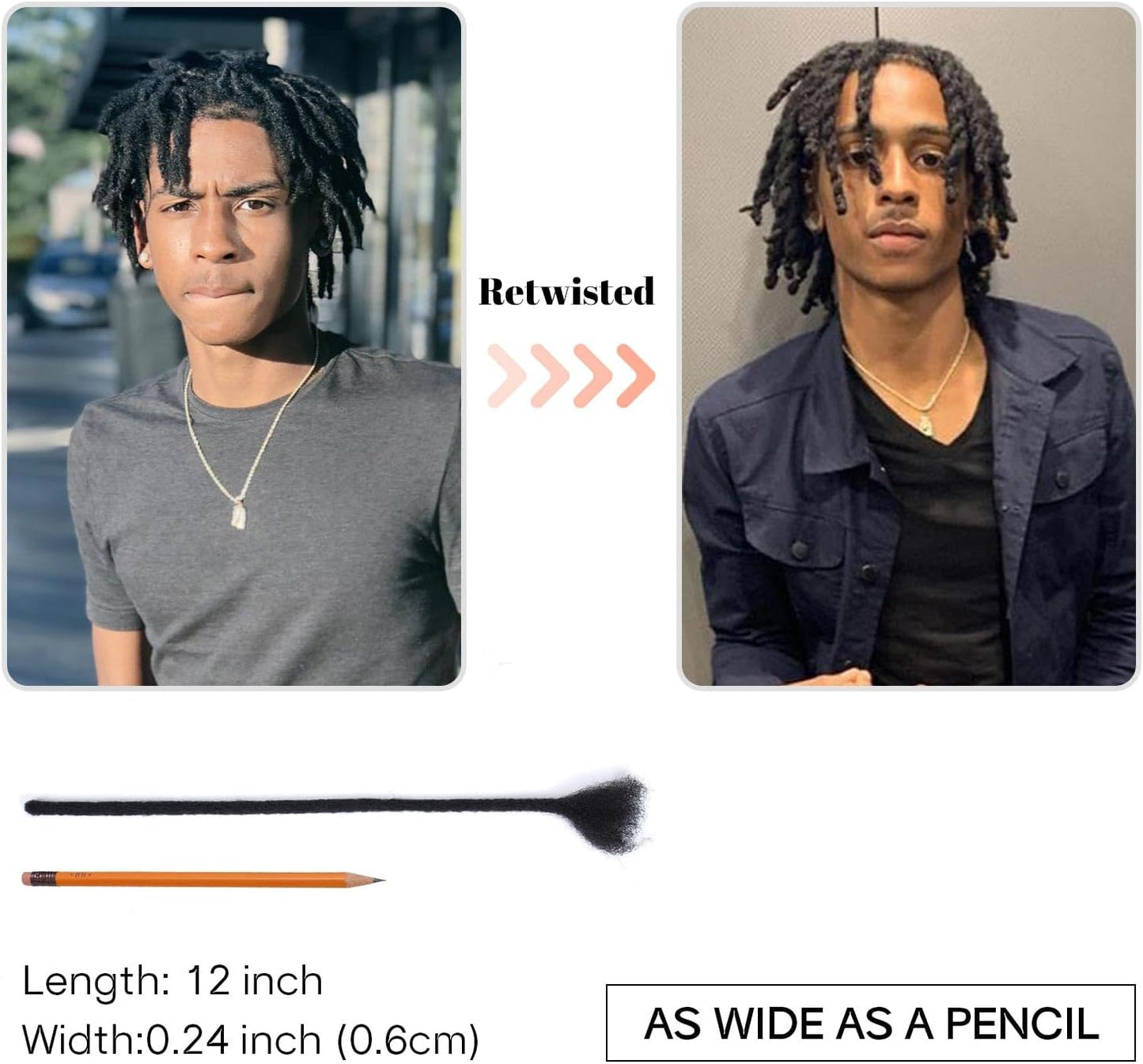 30 Strands Human Hair Dreadlock Extensions 10 inch 0.4 cm Handmade Permanent Locs Soft Natural Black Dreads Extensions for Men Women Kids,Can Be Dyed Bleached Curled