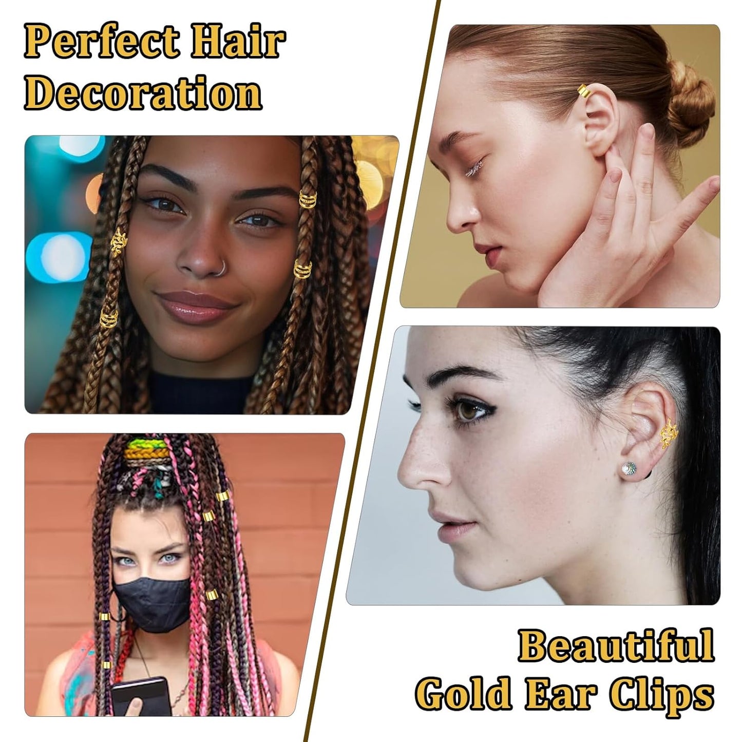 50-Piece Gold Dreadlock Beads and Hair Jewelry Set for Braids and Locs, Adjustable Hair Cuffs and Rings for Men and Women