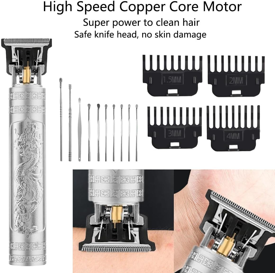 Hair Clippers for Men, Cordless Hair Clippers, Travel Small Hair Clippers 5.7" Hair Clippers Classical Sculpting Styling Rechargeable Hair Remover with 10 Pieces Earpick (Silver)