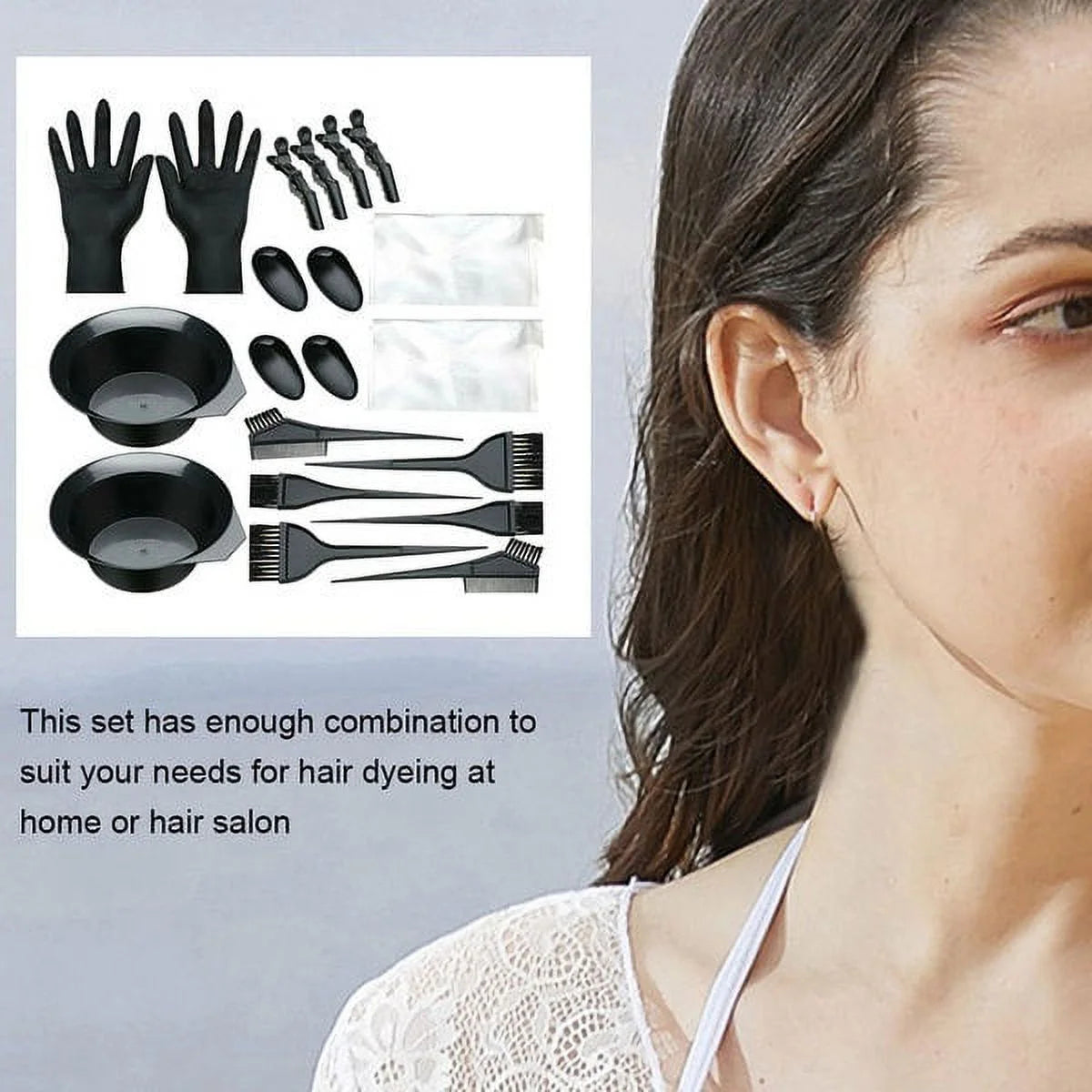 Hair Dye Coloring Kit Tinting Bowl Dye Brush Ear Cover Gloves Coloring DIY Tools