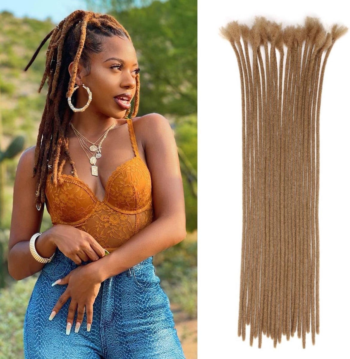 30 Strands Human Hair Dreadlock Extensions 10 inch 0.4 cm Handmade Permanent Locs Soft Natural Black Dreads Extensions for Men Women Kids,Can Be Dyed Bleached Curled