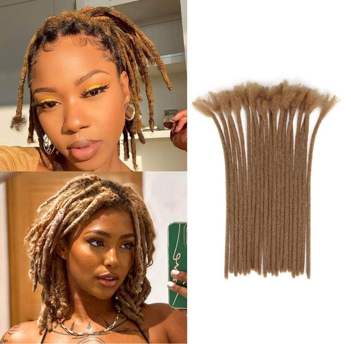 30 Strands Human Hair Dreadlock Extensions 10 inch 0.4 cm Handmade Permanent Locs Soft Natural Black Dreads Extensions for Men Women Kids,Can Be Dyed Bleached Curled