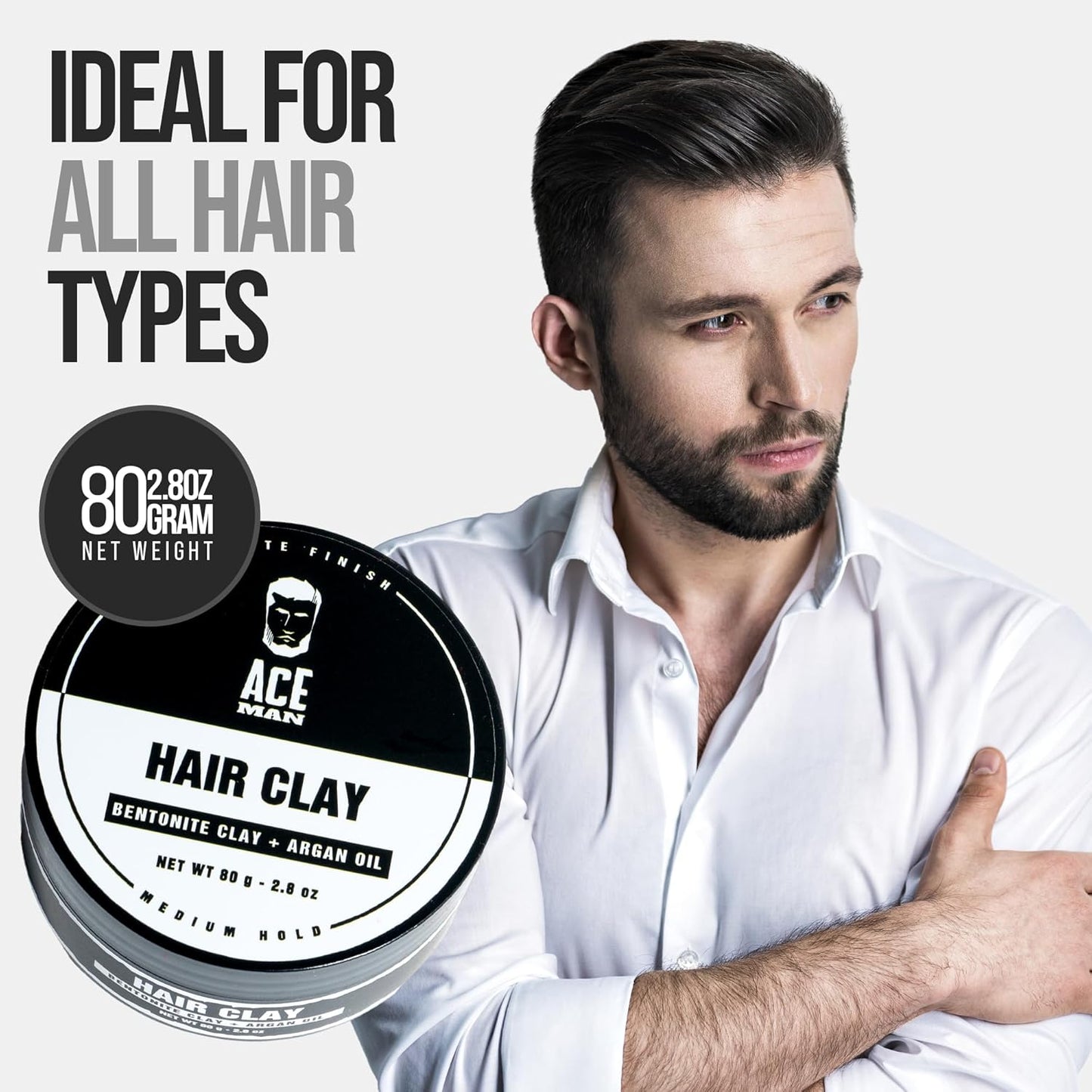 Hair Styling Clay - Medium Hold with Matte Finish for Volume and Texture - Non-Greasy Molding Cream for Men - Barber Approved (2.8 Oz)