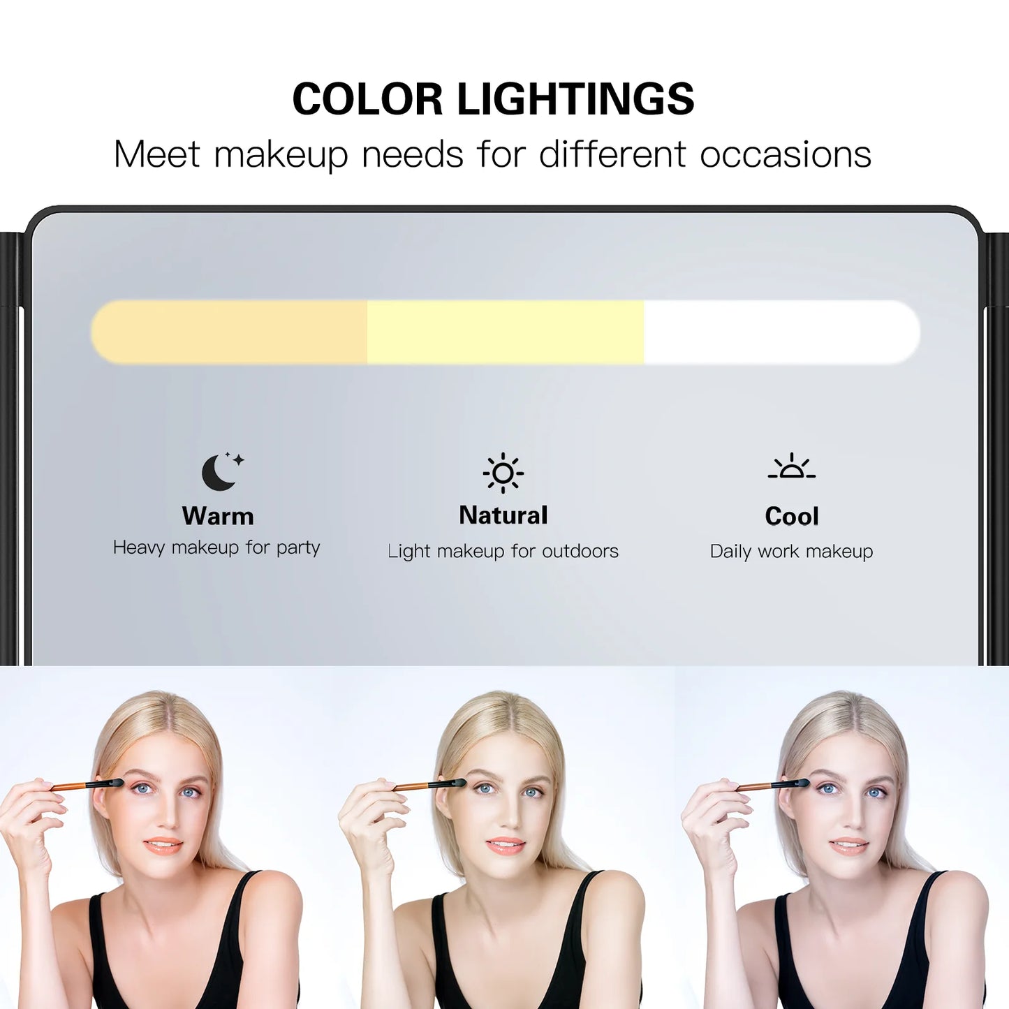 3 Way Mirror,360 Mirror for Hair Cutting, 3 Color Light Makeup Mirror for Hair Styling and Shaving, Height and Light Adjustable