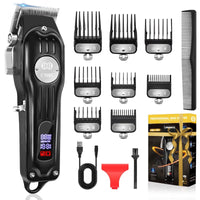 Cordless Metal Hair Clippers for Men, 13Pcs Professional Hair Trimmer Kit,Beard Trimmer, Barber Hair Grooming Kit,Led Display USB Rechargeable-Black