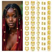 50-Piece Gold Dreadlock Beads and Hair Jewelry Set for Braids and Locs, Adjustable Hair Cuffs and Rings for Men and Women