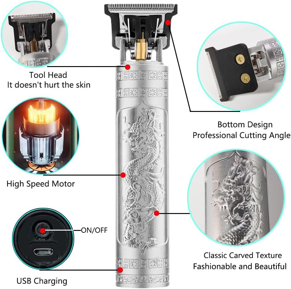 Hair Clippers for Men, Cordless Hair Clippers, Travel Small Hair Clippers 5.7" Hair Clippers Classical Sculpting Styling Rechargeable Hair Remover with 10 Pieces Earpick (Silver)