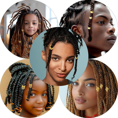 50-Piece Gold Dreadlock Beads and Hair Jewelry Set for Braids and Locs, Adjustable Hair Cuffs and Rings for Men and Women