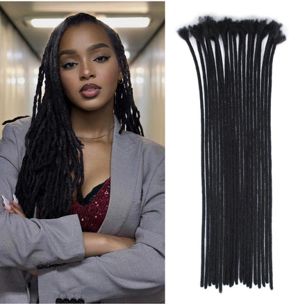 30 Strands Human Hair Dreadlock Extensions 10 inch 0.4 cm Handmade Permanent Locs Soft Natural Black Dreads Extensions for Men Women Kids,Can Be Dyed Bleached Curled