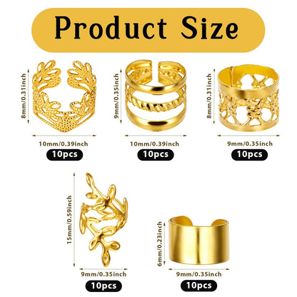 50-Piece Gold Dreadlock Beads and Hair Jewelry Set for Braids and Locs, Adjustable Hair Cuffs and Rings for Men and Women