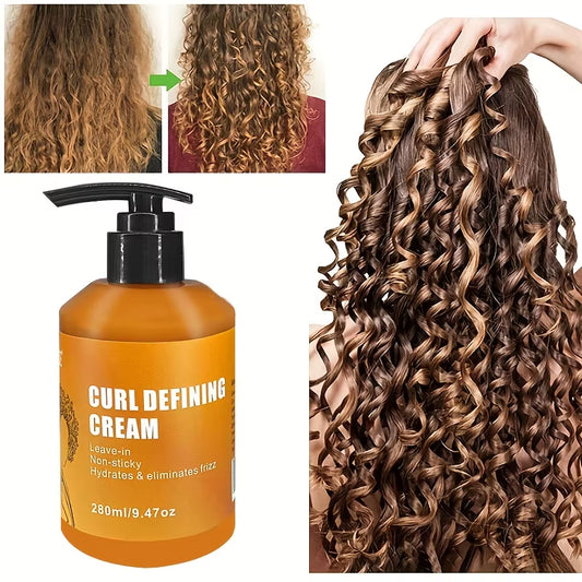 Curl Defining Cream Leave-In Non-Stick Hydrates & Eliminates Frizz, Hair-Smoothing Anti-Frizz Cream to Define All Curl Types