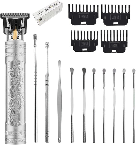 Hair Clippers for Men, Cordless Hair Clippers, Travel Small Hair Clippers 5.7" Hair Clippers Classical Sculpting Styling Rechargeable Hair Remover with 10 Pieces Earpick (Silver)