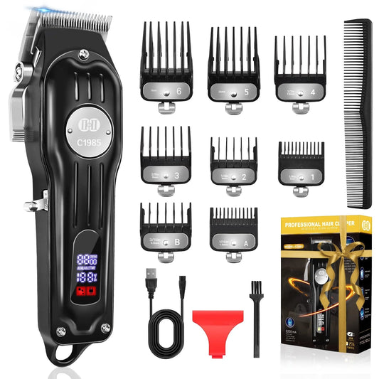 Cordless Metal Hair Clippers for Men, 13Pcs Professional Hair Trimmer Kit,Beard Trimmer, Barber Hair Grooming Kit,Led Display USB Rechargeable-Black